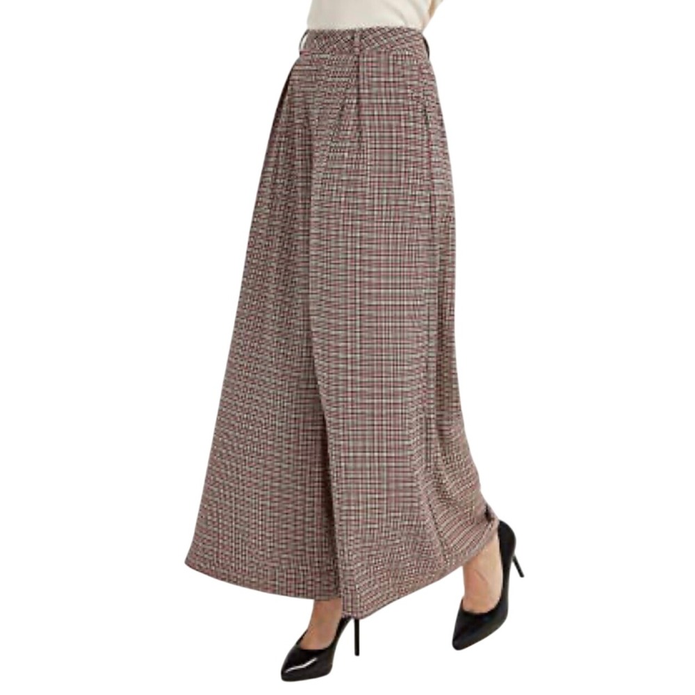 Tronjori Wide Leg Houndstooth Pleated Flowy Preppy Academia Palazzo Pants Size L